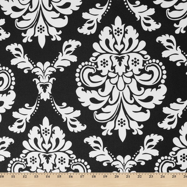 Ottertex® Canvas Waterproof Printed - Medium Black White Damask 62" Fabric By The Yard