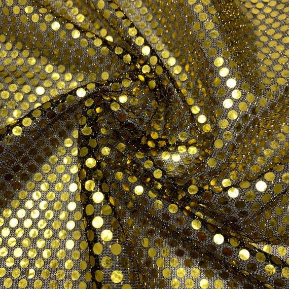 Gold on Black Shiny Sequin Dot Confetti Fabric for Sewing Etsy