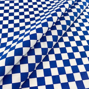 White and Royal Blue Checkered Print 100% Cotton Geometric Fabric 58/60 ...