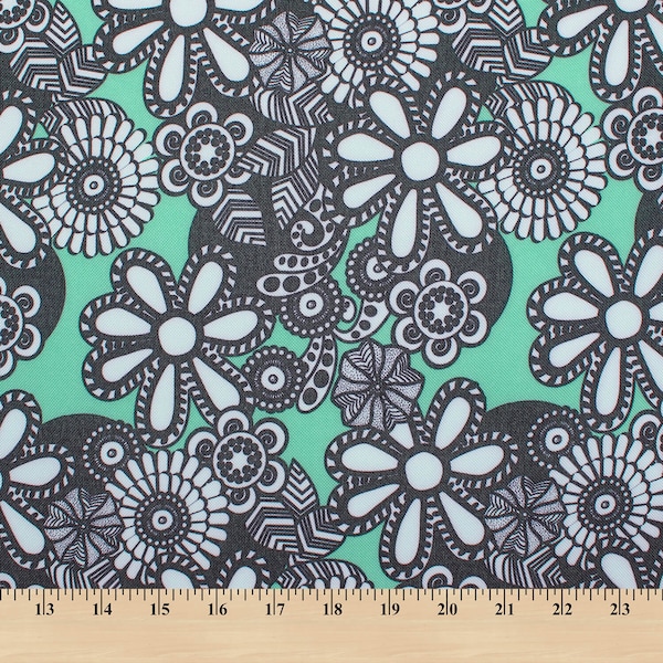 Ottertex™ Printed Canvas Fabric Waterproof Outdoor 60" Wide 600 Denier By The Yard - Daisy Aqua