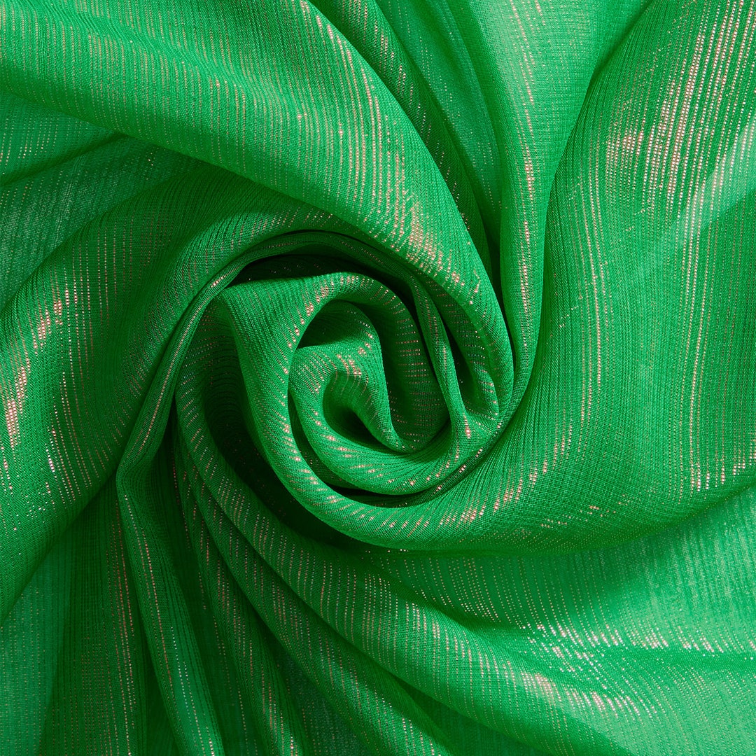Zari Metallic Chiffon Jacquard Fabric - Kelly Green Sheer