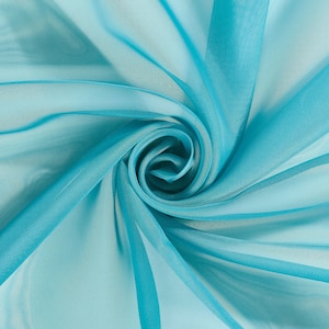 Turquoise Sheer Voile Fire Retardant Fabric 118&quot; Wide Curtain Drapery and Apparel per yard 100% polyester
