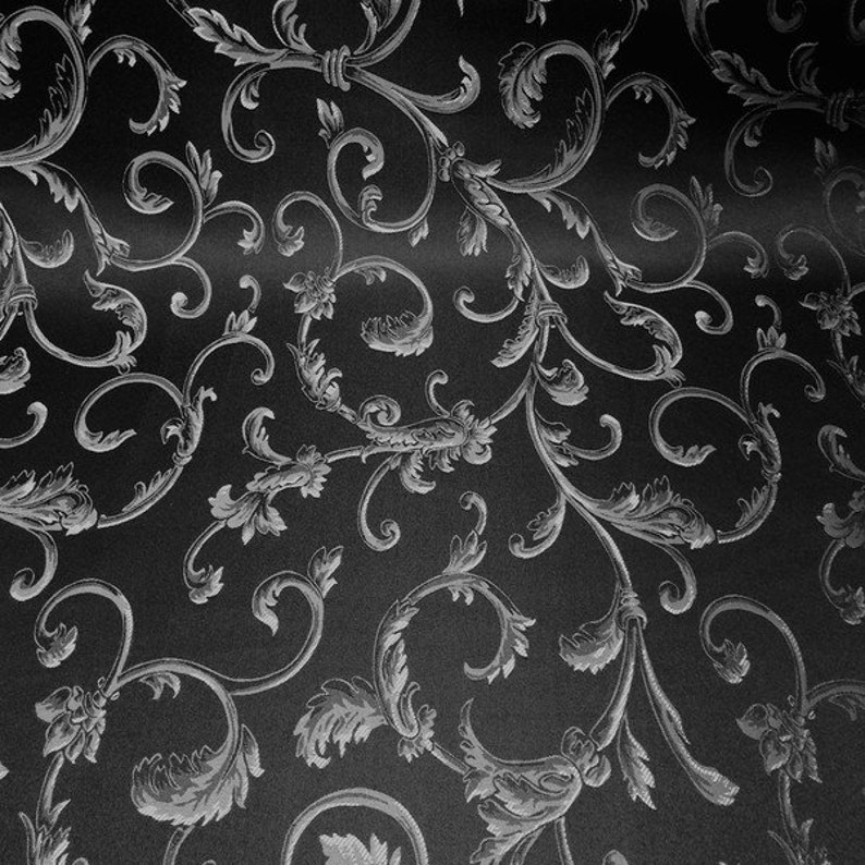 Black / Silver Damask Jacquard Vine Brocade Fabric 118 Etsy