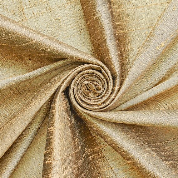 Metallic Gold 100% Pure Silk Dupioni Fabric 54"Wide BTY Drape Blouse Dress Craft FREE SHIPPING