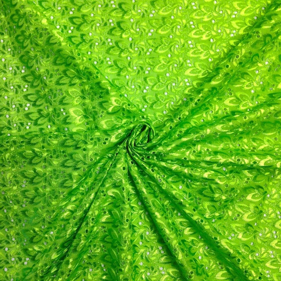 Lime Green Eyelet Floral Embroidery Fabric Etsy