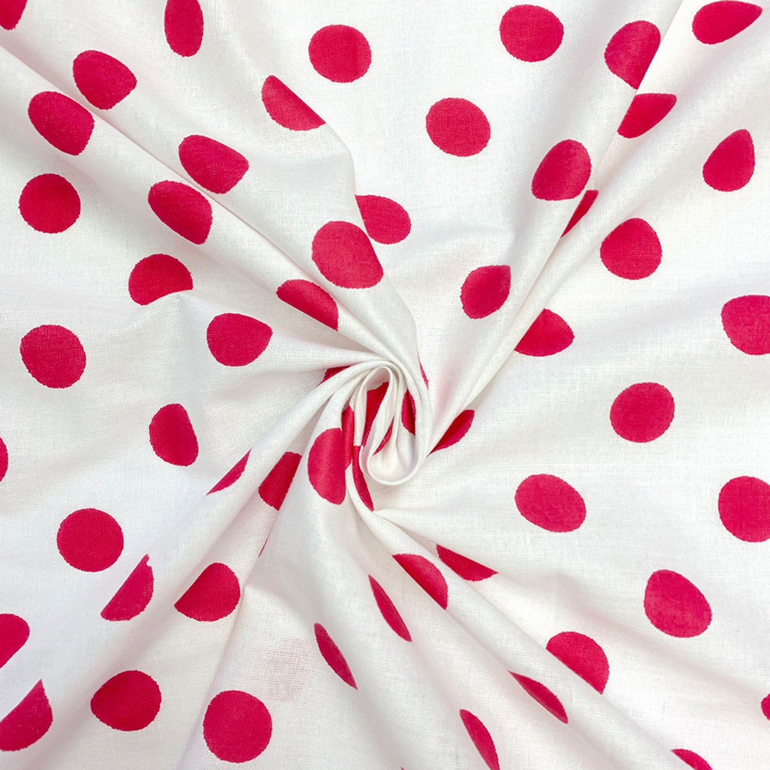 Polka Dot Large Printed Fabric White / Fuchsia 100 Cotton Etsy