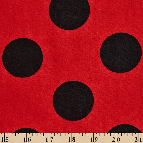 Polka Dot Extra Large Printed Fabric Red / Black 100% Cotton 58/60" Wide Sold By The Yard