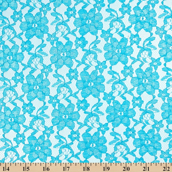 Turquoise Raschel Lace Fabric FREE SHIPPING 60" Wide Polyester French Floral by the yard