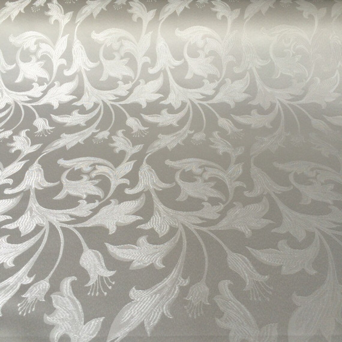 White / White Damask Jacquard Bloom Brocade Fabric 118 Etsy