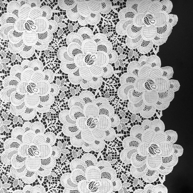 White Blossom Floral Guipure Fabric French Lace Embroidery 52 wide