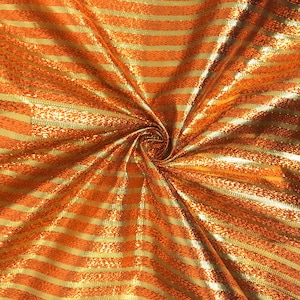 Orange/Gold Metallic Foil Striped Brocade Fabric 56" Wide 100% Polyester Sold By The Yard