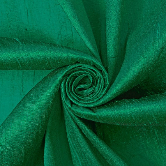 Emerald Green 100% Pure Silk Dupioni Fabric 54"Wide BTY Drape Blouse Dress  Craft FREE SHIPPING