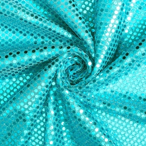 Turquoise Shiny Sequin Dot Confetti Fabric for Sewing Costumes Apparel Crafts by the Yard