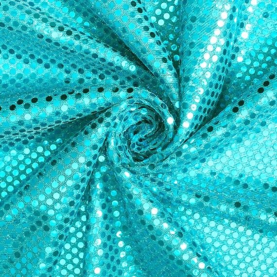 Turquoise Shiny Sequin Dot Confetti Fabric for Sewing Costumes Apparel Crafts by the Yard
