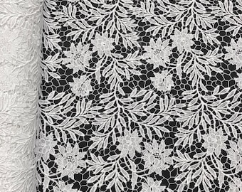 White Camellia Guipure French Venice Lace Embroidery 52" inches wide many colors