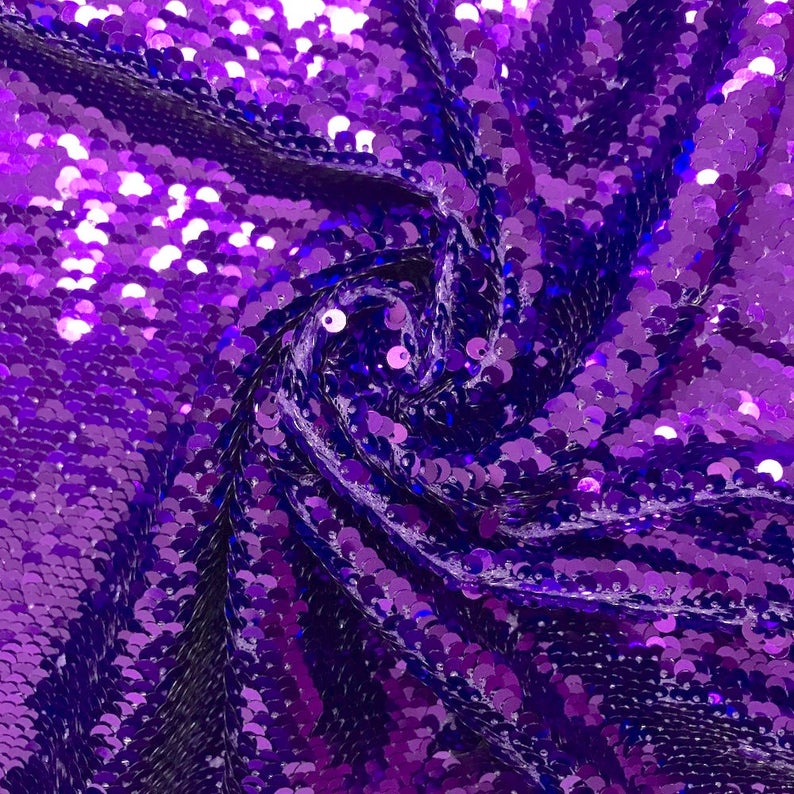 All-Over Sequins Fabric Mermaid Scale on Stretch Mesh 5860 wide Sold BTY Purple