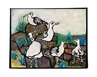 Gaviotas, Gaviotas Pájaro Pintura Mural Arte Impresión sobre Lienzo, 8x10, Listo para Colgar