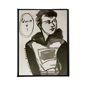 Quem é? Portrait Ink Painting Art Print of Original Artwork on Canvas, 15x20cm