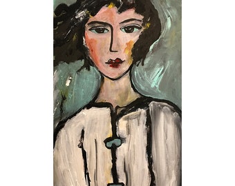 Woman in the Wind, Modern Portrait Painting Wall Art Print on Canvas, 16x24cm, Ready to Hang