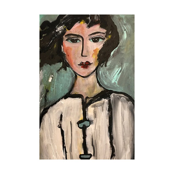 Woman in the Wind, Modern Portrait Painting Wall Art Print on Canvas, 16x24cm, Ready to Hang