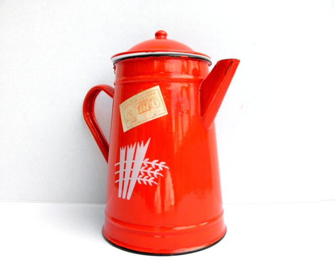 Vintage Enamel Coffee Pot Large Red Coffee Pot Enamel Etsy