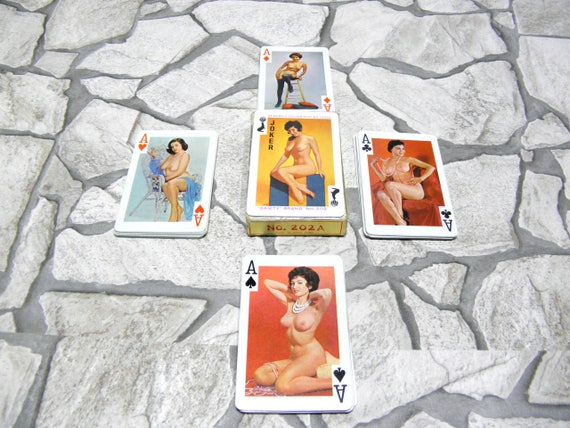 54 Erotic Playing Cards, Vintage Nude Playing Cards + Card Box, GAIETY  PLAYING Cards Hong Kong NO. 202A Bachelor Party Man Cave zografa