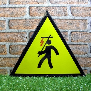 VINTAGE ENAMEL SIGN  Large 40 cm / 15.7in Beware High Voltage Electricity Danger Porcelain sign