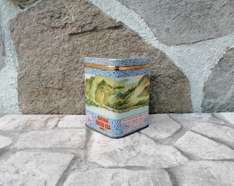 Vintage small tin box, Rare Chinese Tin Box, China Green Tea Box