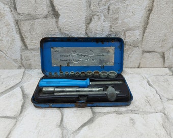 Vintage Drive Socket Wrench Set With Metal Case metal tools LAGO Made in GDR