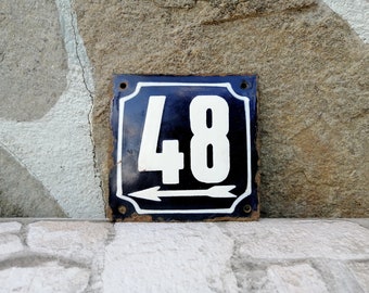 Address Street Sign, Address Number 48, Address Plaque, Vintage Door Sign, Enamel Door Sign Number, Outdoor House Numbers, Metal House Sign