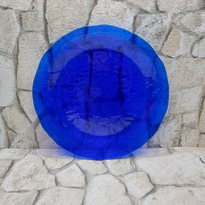Vintage Glass Plate 11 inches - diameter, Cobalt Blue Plate, Serving Plate, Free Postage