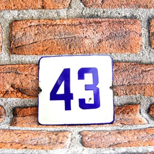 Vintage White and Blue Enamel House Number 43, House Door Sign, White Enamel Metal Plate, Address Signs, Collectible Plates, Home gift