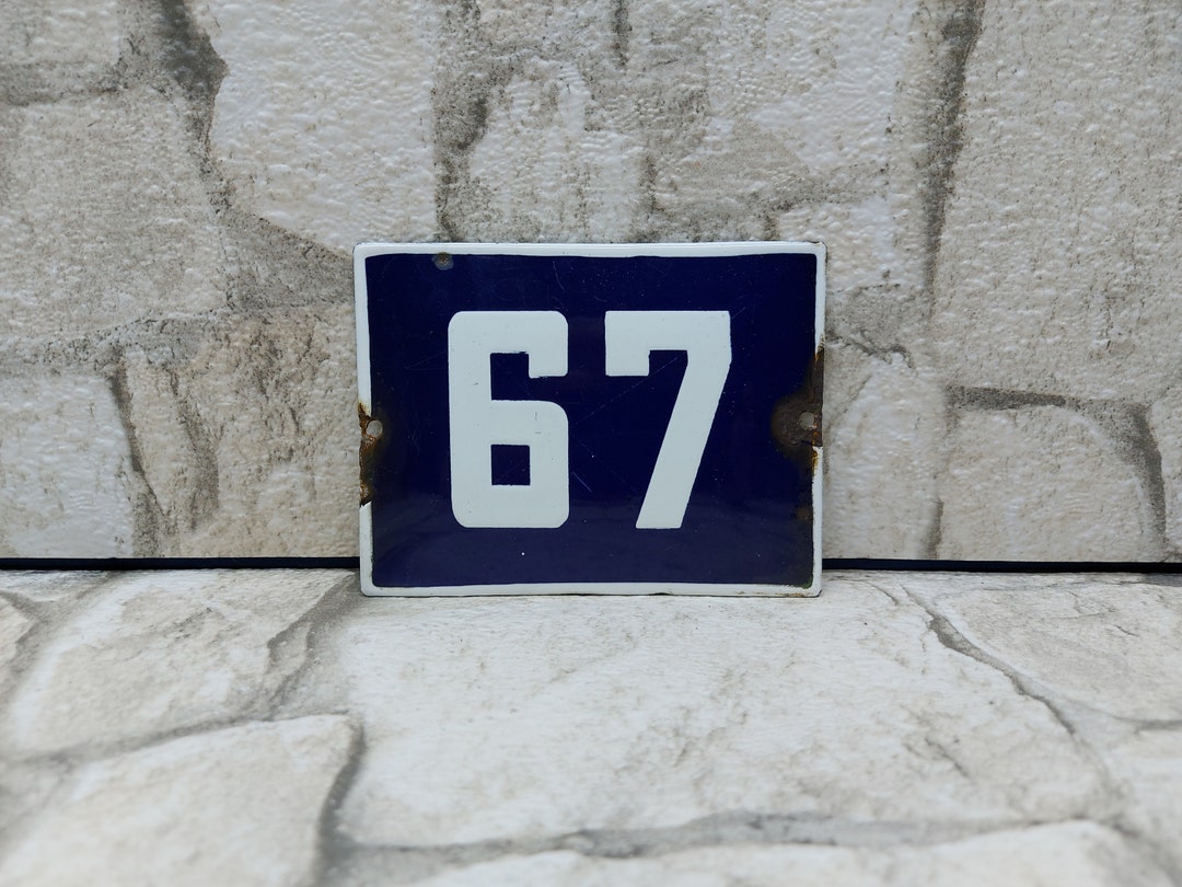 Enamel House Number Sign: Door Number 67, Outdoor Plaque (4.7x3.5 In ...