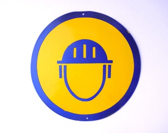 Rare Vintage Enamel Porcelain Sign WEAR PROTECTIVE HELMET, Round Sign  Industrial Safety Warning, Large Tin Sign Plate, Old Collectible