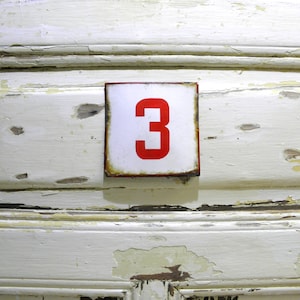 Number 3 House Door Sign Address Signs Vintage White and Red Enamel House Number 3- 5.5 x 5.5 in Home Gift Collectible Plates  Decor zografa