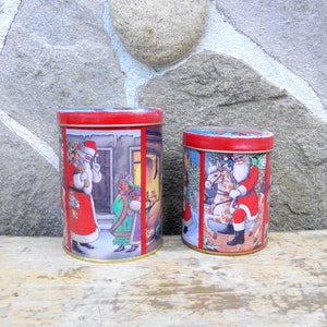 On sale, Vintage 2 Christmas Tins, Two Christmas Tin Box, Old Fashioned Santa Claus, Christmas Treat Tins, Christmas Storage Containers