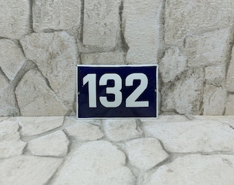 Door Sign, Porcelain House Door Number 132, Address Number For House, Enamel Sign, Address Sign, House Door Plaque, Vintage Enamel Sign