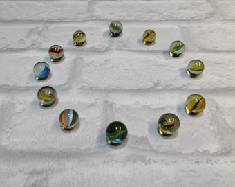 12 Vintage Cat's Eye Glass Marbles: Multicolor Collectible Toy