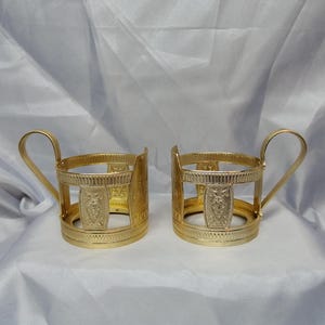 USSR Vintage set of 2 metal glass holders Russian tea Podstakannik