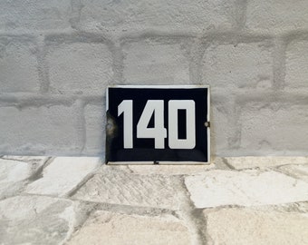 Vintage Enamel House Number 140: Blue & White Metal Address Sign