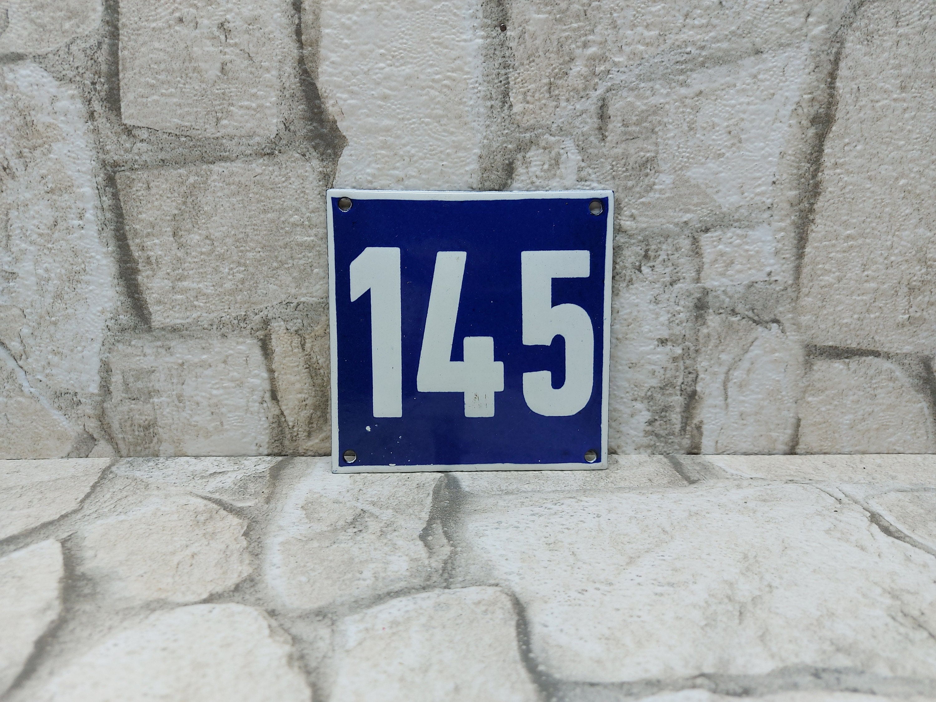 Vintage Enamel House Number Plate Address Sign for House Door Sign 145 Outdoor House Number Address House Plaque Door Number 145