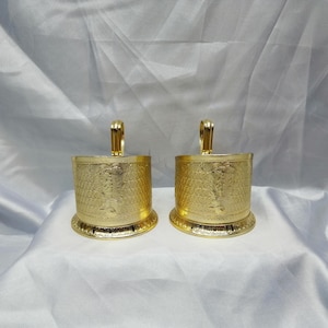 USSR Vintage set of 2 metal glass holders Russian tea Podstakannik