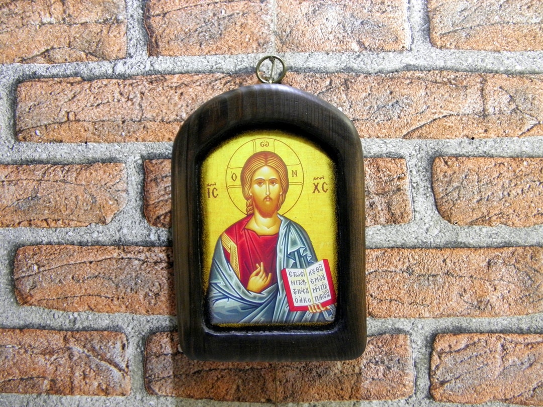 Byzantine Orthodox Icon Christ Handmade Print on Wood 19 X 13 Cm / 7.5 ...