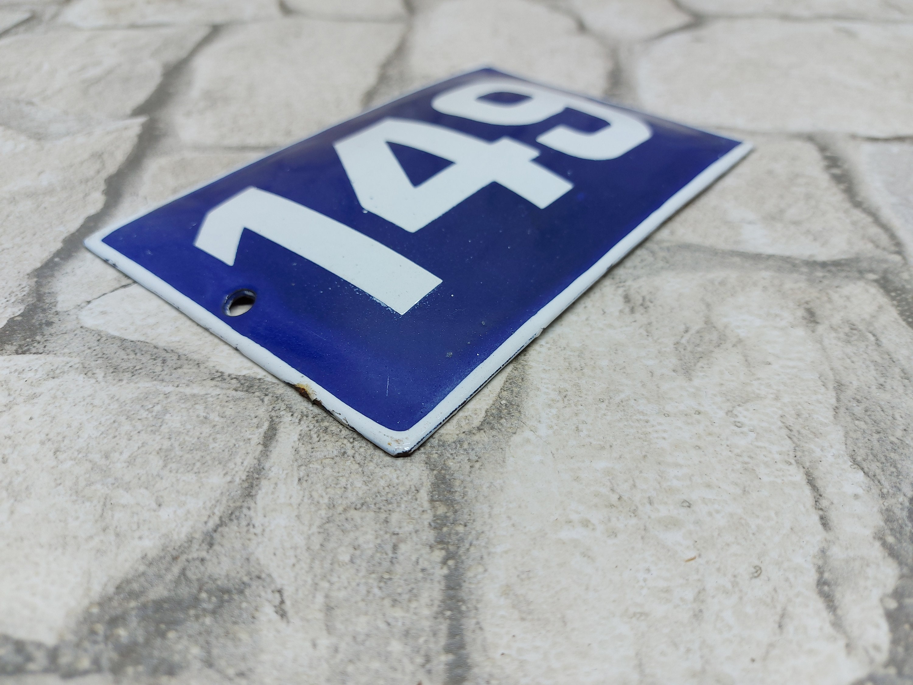 Vintage Enamel House Number 149 - Blue Enamel Street Sign - Etsy
