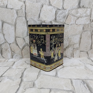 Vintage Asian Theme Tea Tin: Litho Metal Box, Gt. Britain