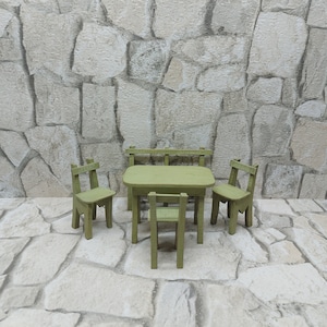 5pcs/set Vintage Wooden Dollhouse Furniture Chairs & Tables Dolls House Dining Room Furniture Handcrafted Doll Furniture Toy Furniture Set