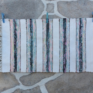 Vintage Swedish Woven Floor Runner  35 cm x 62 cm / 13.7 in x 24.4 in Striped Rug