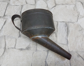 Vintage Metal Funnel, Galvanized Tin Funnel, Large Oil Funnel, Primitive Funnel, Antique Rusty Funnel, Liquid Funnel, Industrial Farm Decor
