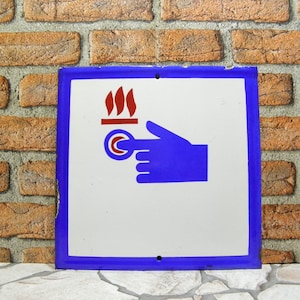 Vintage Porcelain Enamel Sign PRESS BUTTON Enameled Plate long 11.8&quot;, 1112 gr