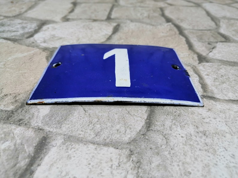 Door Number 1 Vintage Enamel House Number Plate Address Sign for House Outdoor House Number Door Sign 1 Address House Plaque